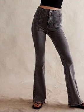 We the Free People Jayde Flare Jeans Size 28 Grey Boho